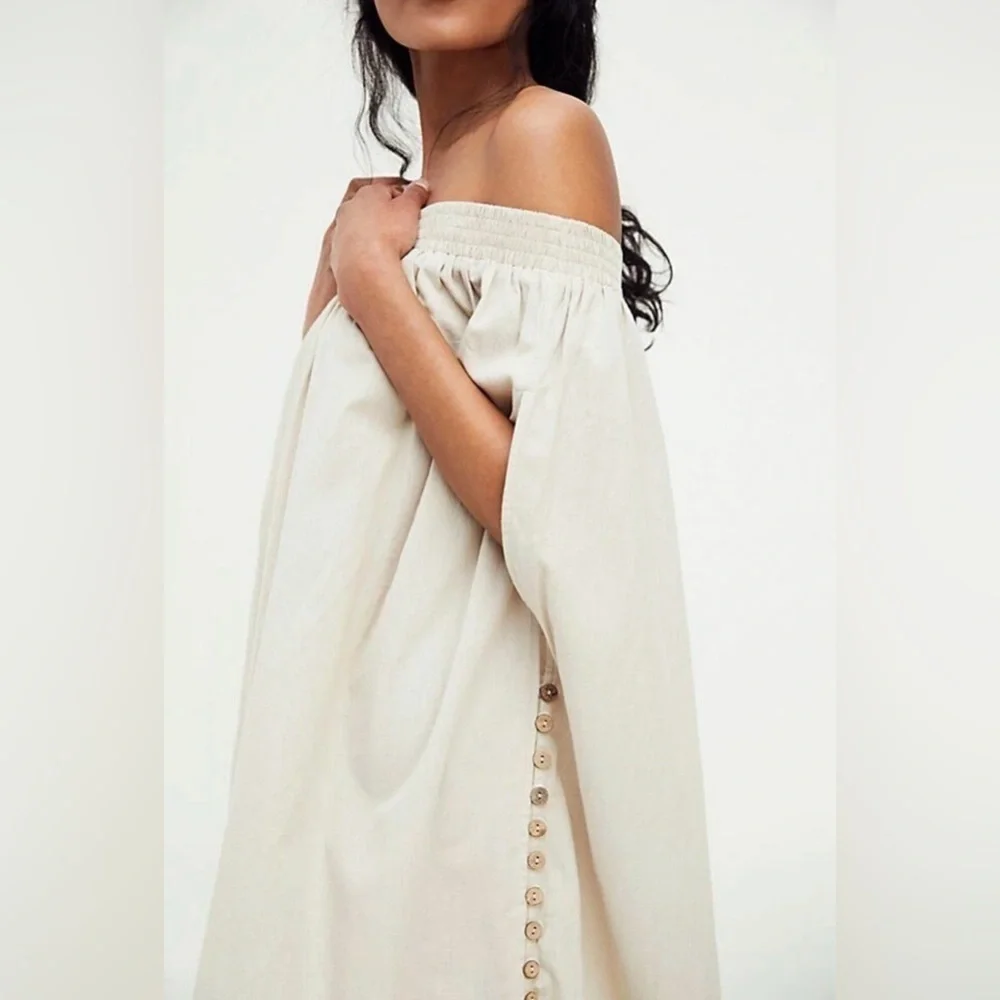 Free People Siyah Off The Shoulder Midi Dress Taupe